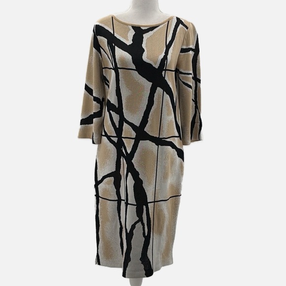 Ming Wang Abstract Design Acrylic Knit Knee Length Dress - Size Small - Picture 1 of 6
